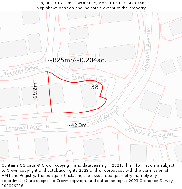 38, REEDLEY DRIVE, WORSLEY, MANCHESTER, M28 7XR: Plot and title map