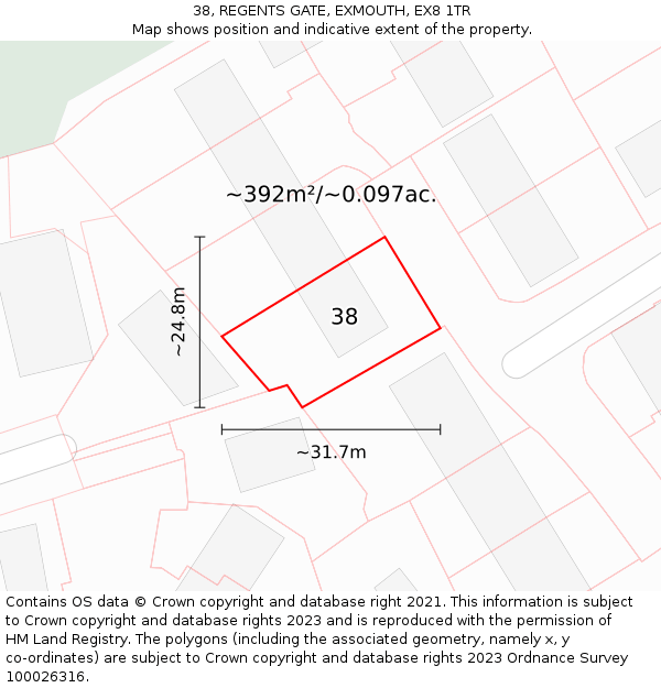 38, REGENTS GATE, EXMOUTH, EX8 1TR: Plot and title map
