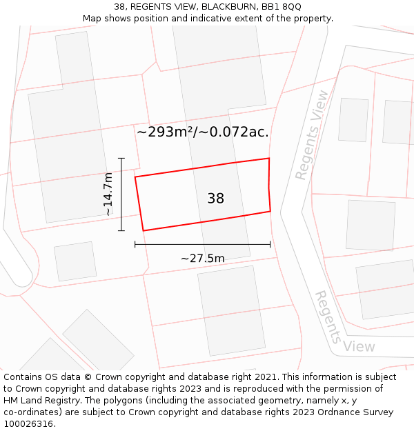 38, REGENTS VIEW, BLACKBURN, BB1 8QQ: Plot and title map
