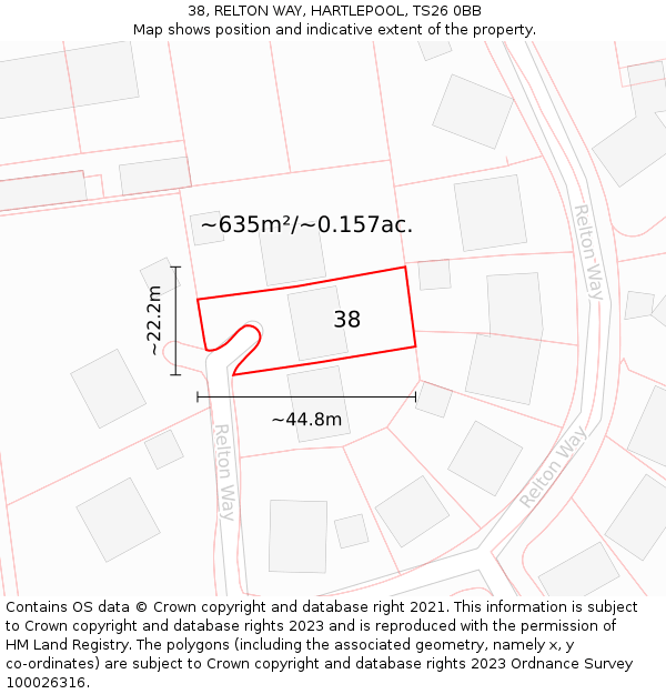 38, RELTON WAY, HARTLEPOOL, TS26 0BB: Plot and title map