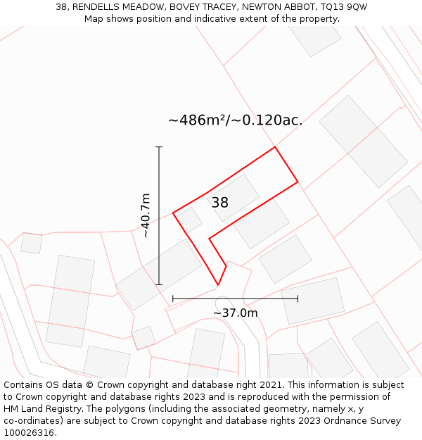 38, RENDELLS MEADOW, BOVEY TRACEY, NEWTON ABBOT, TQ13 9QW: Plot and title map