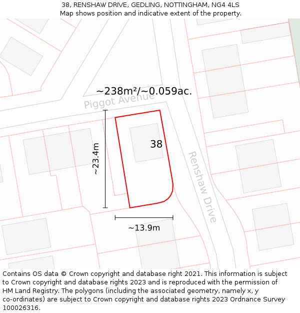 38, RENSHAW DRIVE, GEDLING, NOTTINGHAM, NG4 4LS: Plot and title map