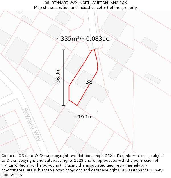 38, REYNARD WAY, NORTHAMPTON, NN2 8QX: Plot and title map