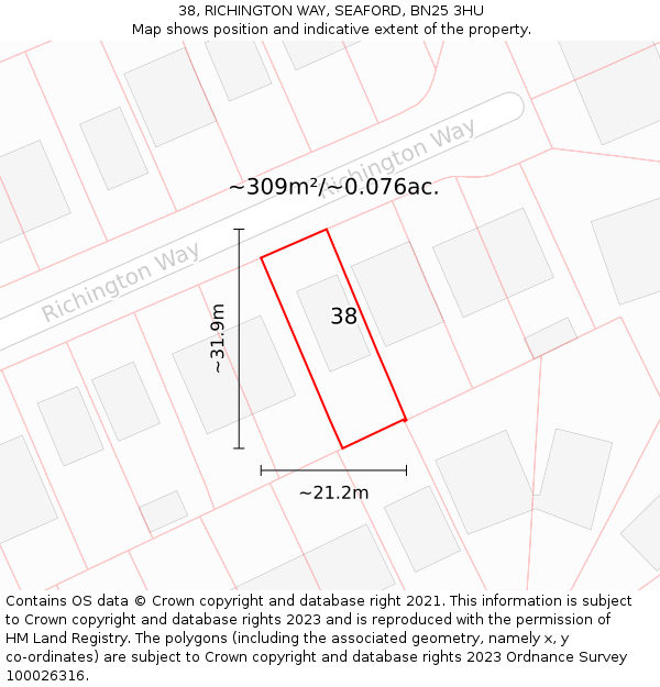 38, RICHINGTON WAY, SEAFORD, BN25 3HU: Plot and title map