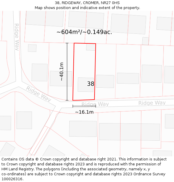 38, RIDGEWAY, CROMER, NR27 0HS: Plot and title map