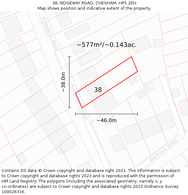 38, RIDGEWAY ROAD, CHESHAM, HP5 2EN: Plot and title map