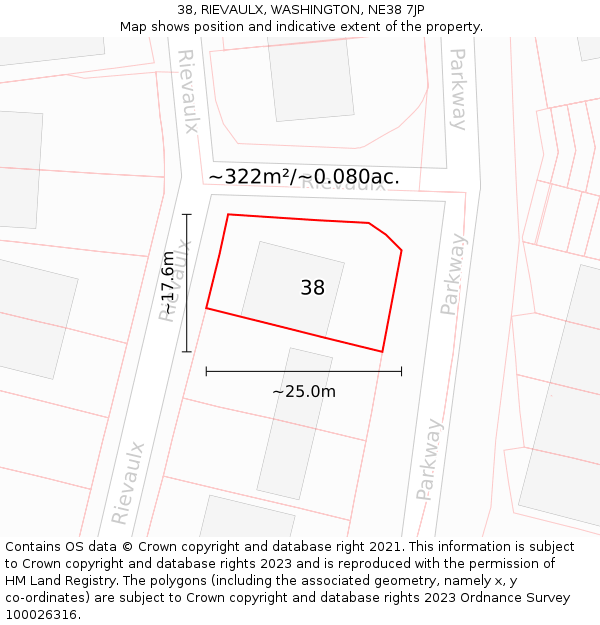38, RIEVAULX, WASHINGTON, NE38 7JP: Plot and title map