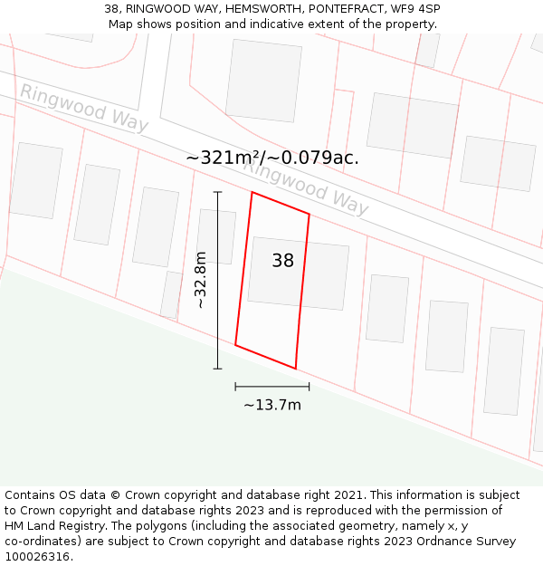 38, RINGWOOD WAY, HEMSWORTH, PONTEFRACT, WF9 4SP: Plot and title map