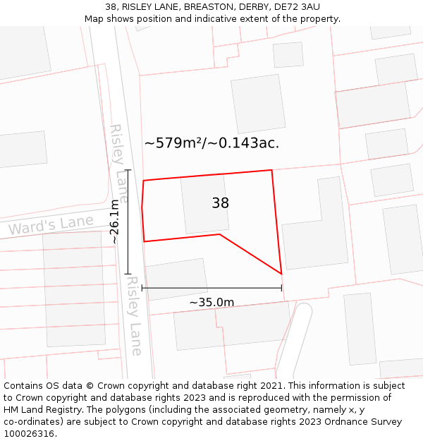 38, RISLEY LANE, BREASTON, DERBY, DE72 3AU: Plot and title map