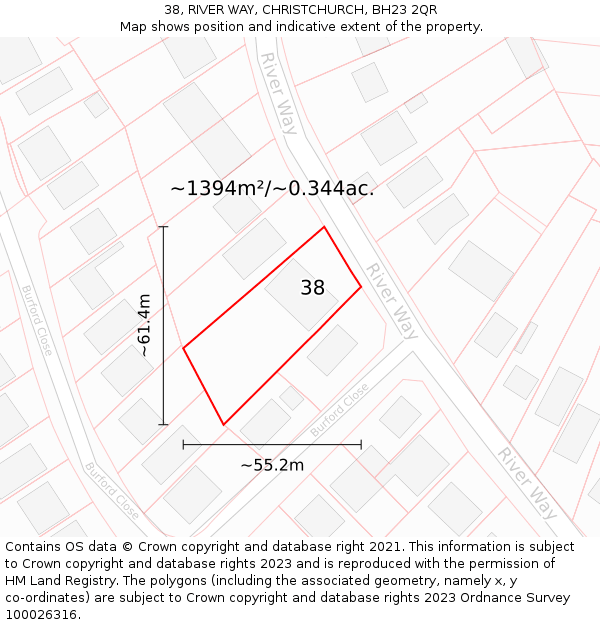 38, RIVER WAY, CHRISTCHURCH, BH23 2QR: Plot and title map