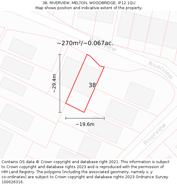 38, RIVERVIEW, MELTON, WOODBRIDGE, IP12 1QU: Plot and title map