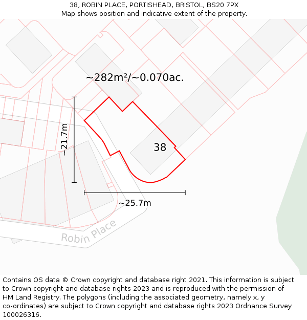 38, ROBIN PLACE, PORTISHEAD, BRISTOL, BS20 7PX: Plot and title map