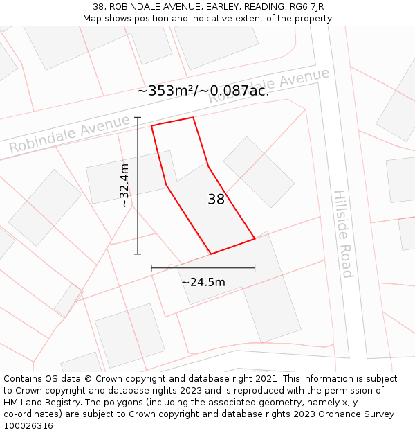 38, ROBINDALE AVENUE, EARLEY, READING, RG6 7JR: Plot and title map