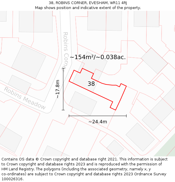 38, ROBINS CORNER, EVESHAM, WR11 4RJ: Plot and title map