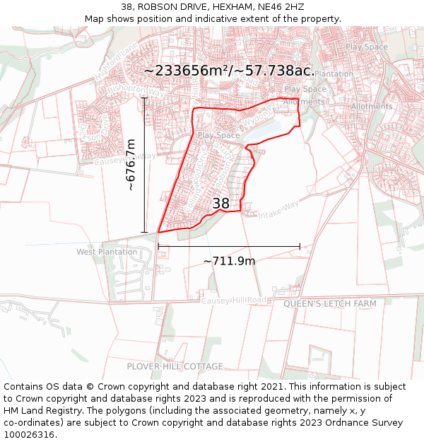 38, ROBSON DRIVE, HEXHAM, NE46 2HZ: Plot and title map