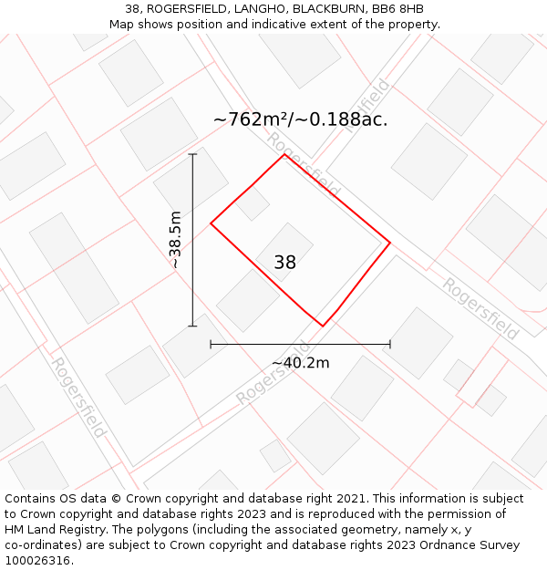 38, ROGERSFIELD, LANGHO, BLACKBURN, BB6 8HB: Plot and title map