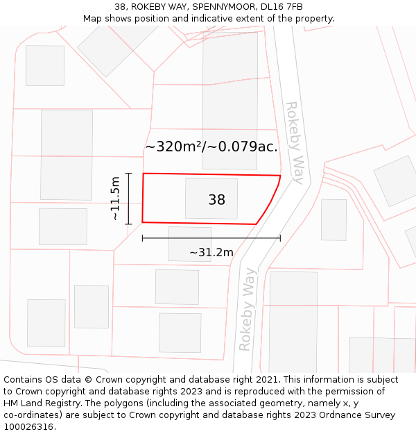 38, ROKEBY WAY, SPENNYMOOR, DL16 7FB: Plot and title map