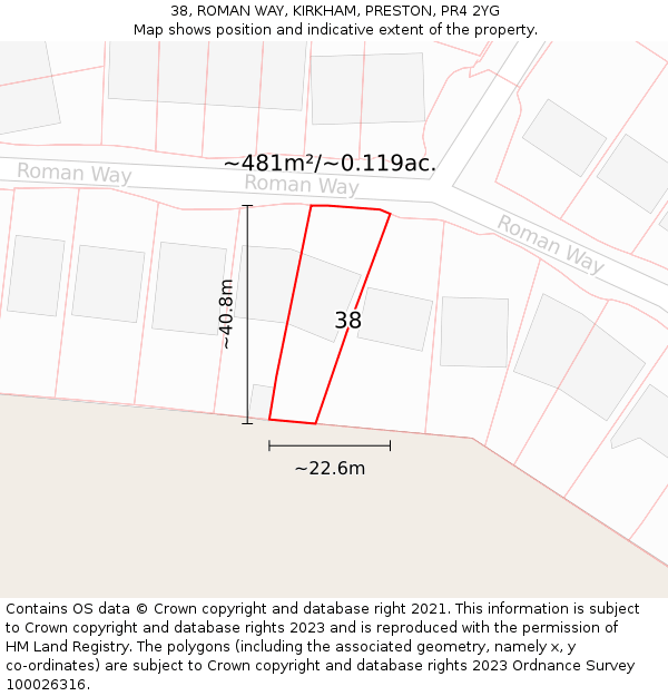 38, ROMAN WAY, KIRKHAM, PRESTON, PR4 2YG: Plot and title map