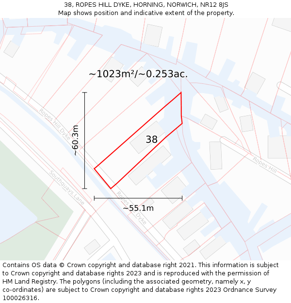 38, ROPES HILL DYKE, HORNING, NORWICH, NR12 8JS: Plot and title map