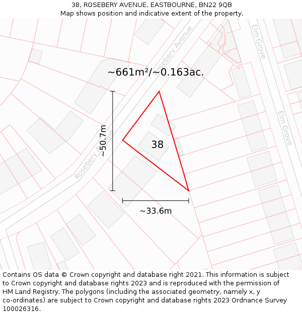 38, ROSEBERY AVENUE, EASTBOURNE, BN22 9QB: Plot and title map