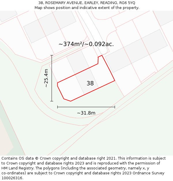 38, ROSEMARY AVENUE, EARLEY, READING, RG6 5YQ: Plot and title map