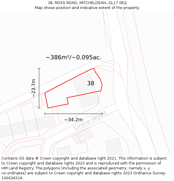 38, ROSS ROAD, MITCHELDEAN, GL17 0EQ: Plot and title map