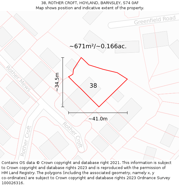 38, ROTHER CROFT, HOYLAND, BARNSLEY, S74 0AF: Plot and title map