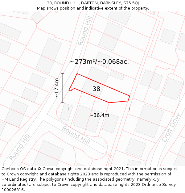 38, ROUND HILL, DARTON, BARNSLEY, S75 5QJ: Plot and title map
