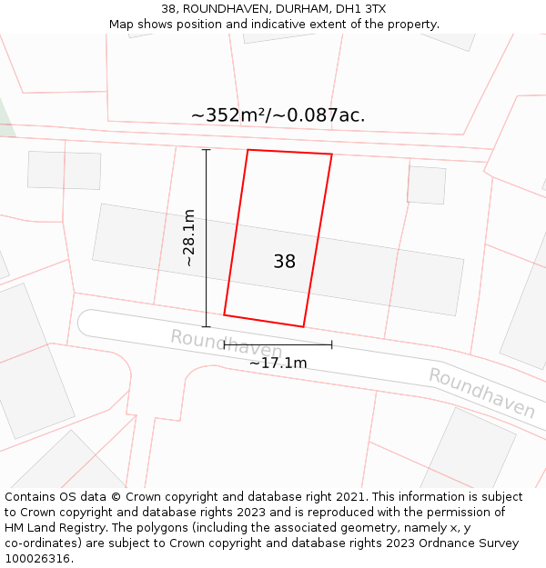 38, ROUNDHAVEN, DURHAM, DH1 3TX: Plot and title map