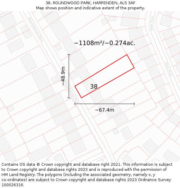 38, ROUNDWOOD PARK, HARPENDEN, AL5 3AF: Plot and title map