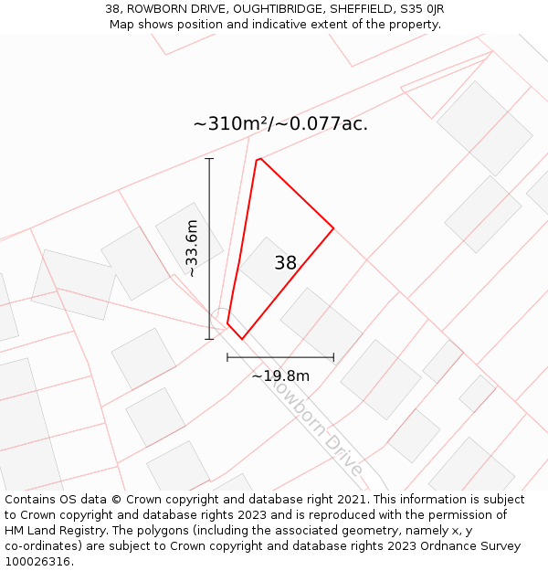38, ROWBORN DRIVE, OUGHTIBRIDGE, SHEFFIELD, S35 0JR: Plot and title map