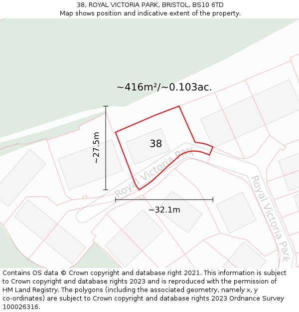 38, ROYAL VICTORIA PARK, BRISTOL, BS10 6TD: Plot and title map