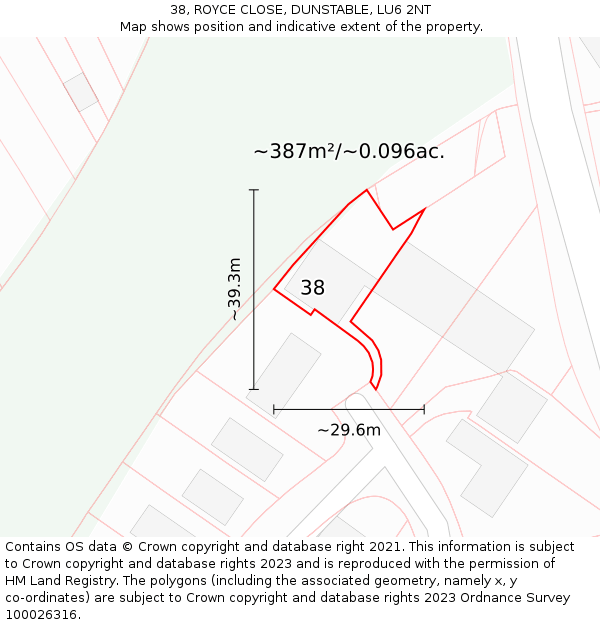 38, ROYCE CLOSE, DUNSTABLE, LU6 2NT: Plot and title map