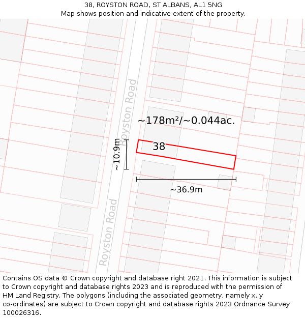 38, ROYSTON ROAD, ST ALBANS, AL1 5NG: Plot and title map