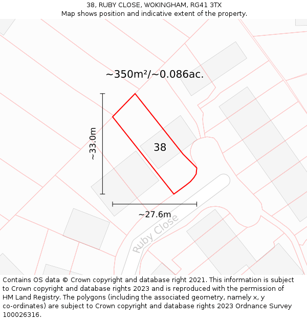 38, RUBY CLOSE, WOKINGHAM, RG41 3TX: Plot and title map