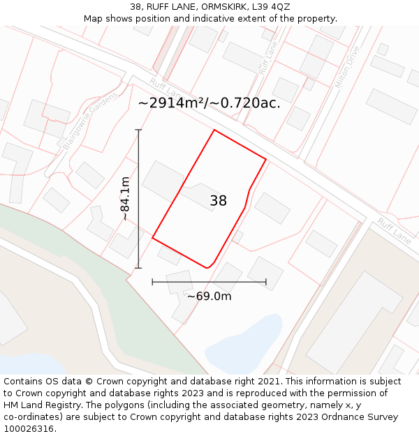 38, RUFF LANE, ORMSKIRK, L39 4QZ: Plot and title map