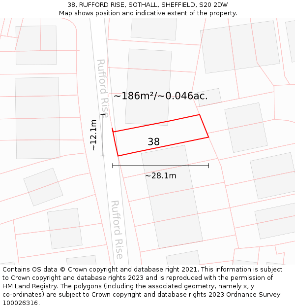 38, RUFFORD RISE, SOTHALL, SHEFFIELD, S20 2DW: Plot and title map