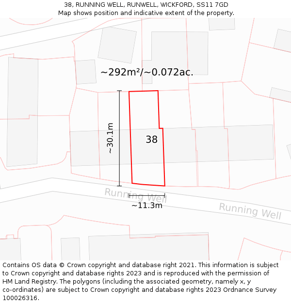 38, RUNNING WELL, RUNWELL, WICKFORD, SS11 7GD: Plot and title map