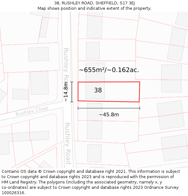 38, RUSHLEY ROAD, SHEFFIELD, S17 3EJ: Plot and title map