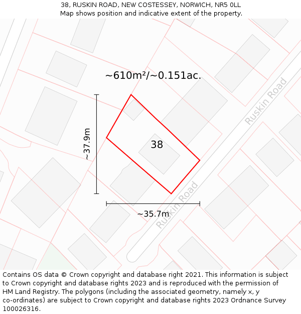 38, RUSKIN ROAD, NEW COSTESSEY, NORWICH, NR5 0LL: Plot and title map