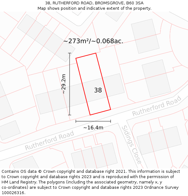 38, RUTHERFORD ROAD, BROMSGROVE, B60 3SA: Plot and title map