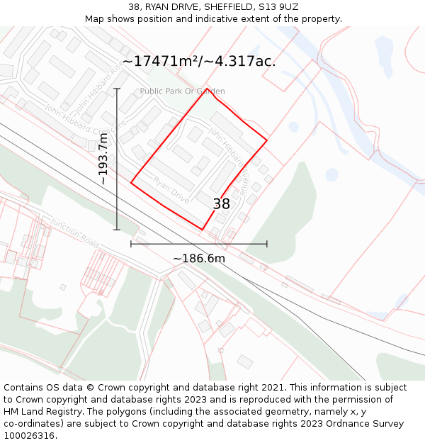 38, RYAN DRIVE, SHEFFIELD, S13 9UZ: Plot and title map