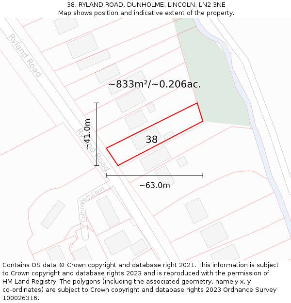 38, RYLAND ROAD, DUNHOLME, LINCOLN, LN2 3NE: Plot and title map