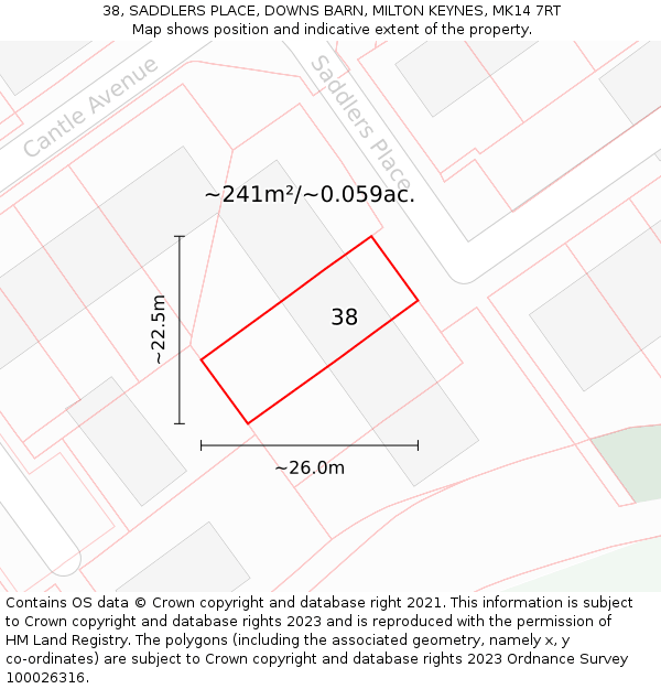 38, SADDLERS PLACE, DOWNS BARN, MILTON KEYNES, MK14 7RT: Plot and title map