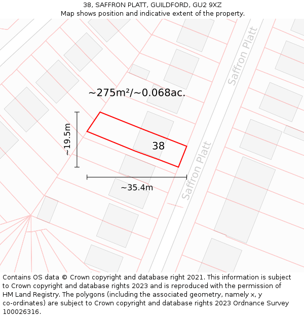 38, SAFFRON PLATT, GUILDFORD, GU2 9XZ: Plot and title map