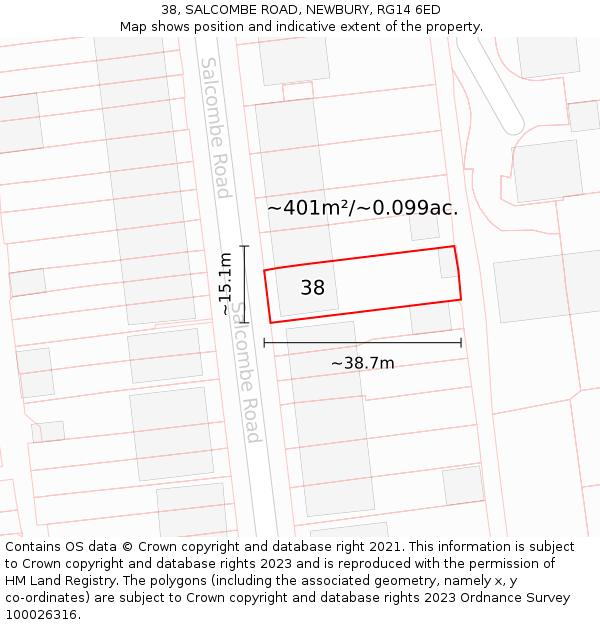 38, SALCOMBE ROAD, NEWBURY, RG14 6ED: Plot and title map