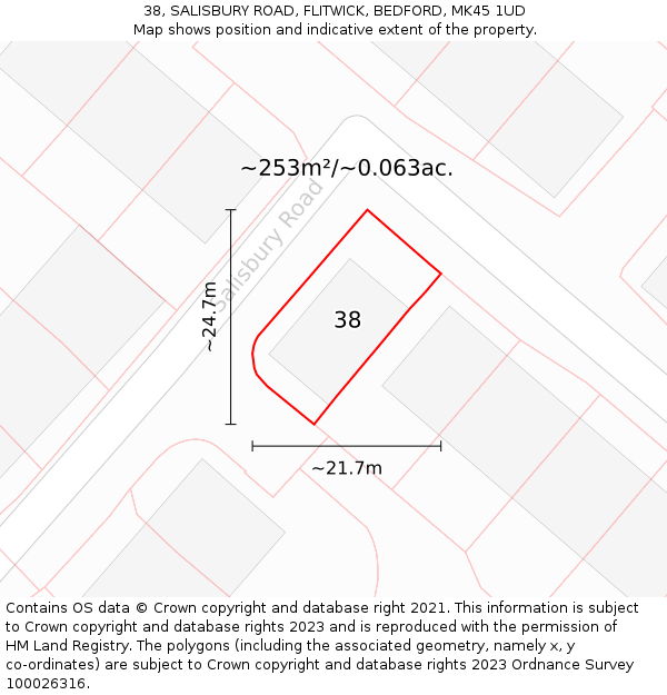 38, SALISBURY ROAD, FLITWICK, BEDFORD, MK45 1UD: Plot and title map