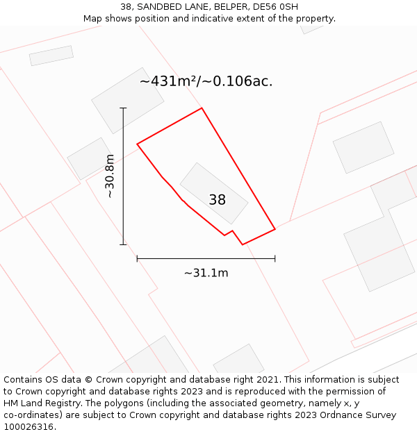 38, SANDBED LANE, BELPER, DE56 0SH: Plot and title map