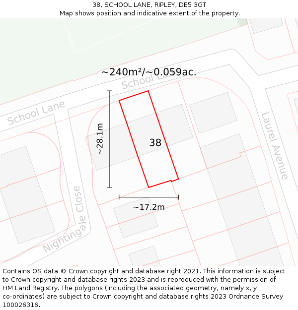 38, SCHOOL LANE, RIPLEY, DE5 3GT: Plot and title map