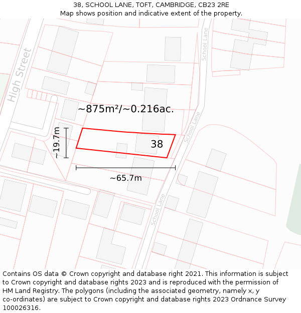 38, SCHOOL LANE, TOFT, CAMBRIDGE, CB23 2RE: Plot and title map
